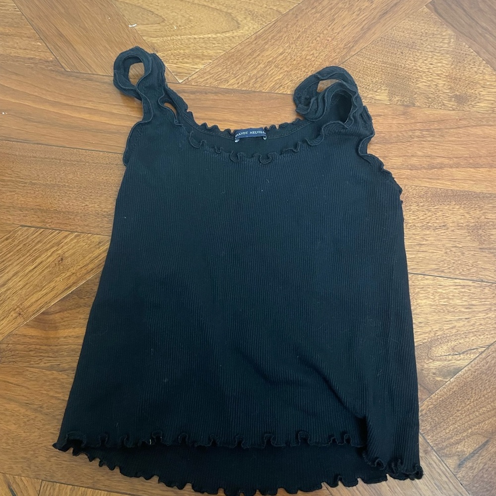 Brandy Melville black lettuce edge tank top